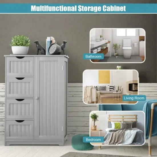 Costway Wooden 4 Drawer Bathroom Cabinet Storage Cupboard 2 Shelves Free Standing image {3}