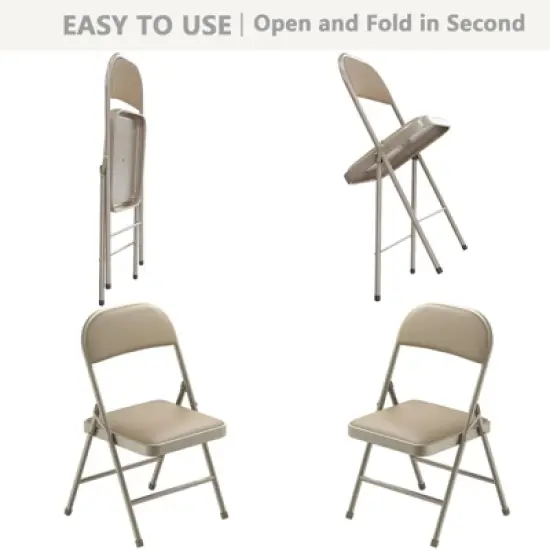 SUGIFT 4-Pack Heavy Duty Metal Folding Chairs with Padded Seat & Back, Portable for Indoor/Outdoor Events, Office, Wedding, Party, Beige, 330 lbs image {5}