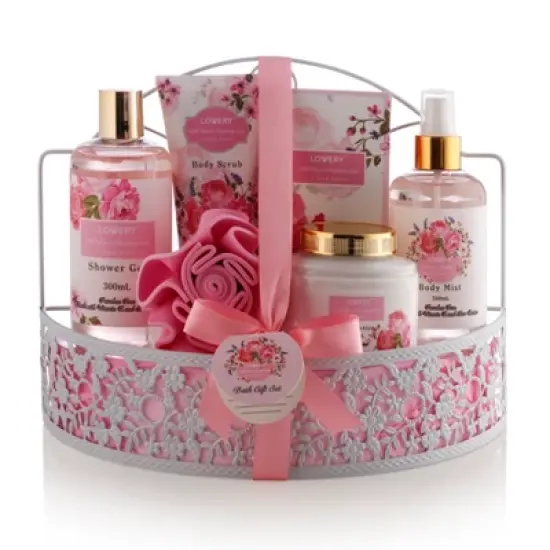 Lovery Home Spa Gift Basket - Wild Rose & Raspberry Leaf Scent - 7pc image {8}