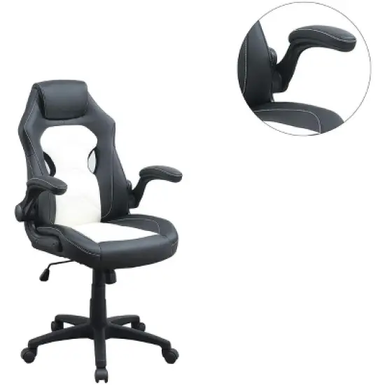 TiramisuBest Black and White Modern Office & Gaming Chair, Adjustable Height, Armrest Cushions, 5-Wheel Base, 1pc image {6}