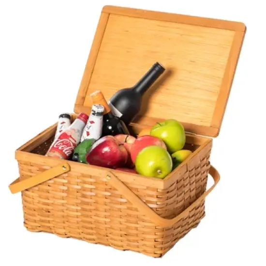 Vintiquewise Woodchip Picnic Storage Basket with Cover and Movable Handles image {8}