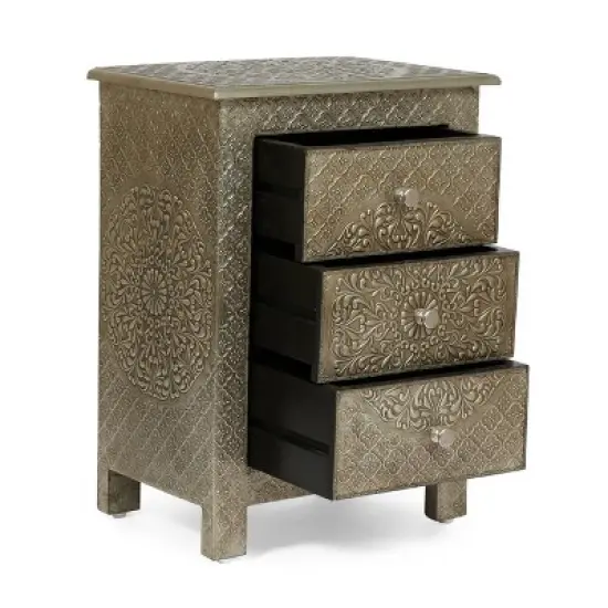 Deschutes Handcrafted Boho 3 Drawer Nightstand Silver - Christopher Knight Home image {2}