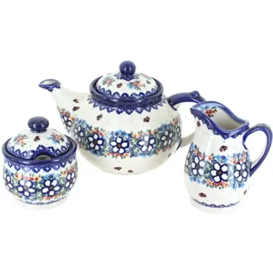 Blue Rose Polish Pottery 1700 Vena 3 Piece Tea Set image {13}