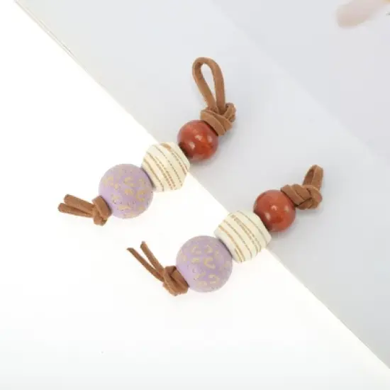 Unique Bargains Leopard Pattern Beads Shoelace Charms Purple Beige 1 Pair image {4}