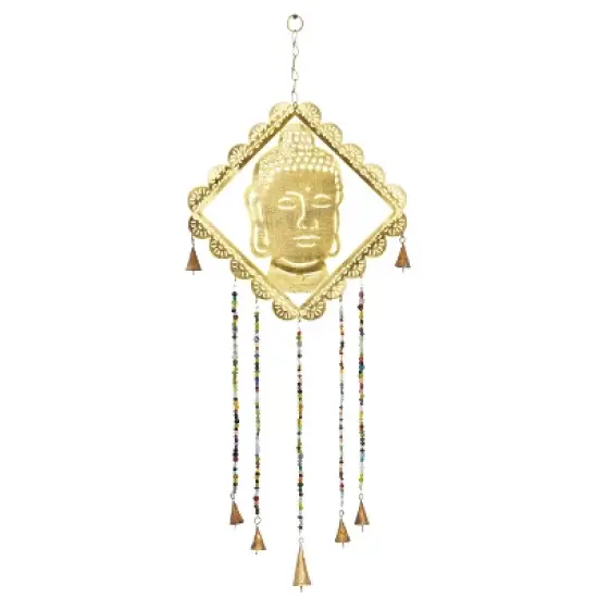 30" x 14" Eclectic Metal Buddha Windchime with Beaded Strands Gold - Olivia & May image {5}