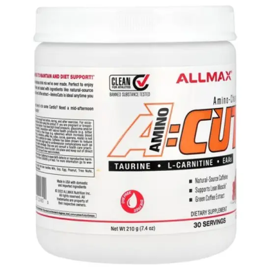 ALLMAX A:CUTS Amino-Charged Energy Drink, Goji Berry - 210 g - with Caffeine, Green Coffee Extract, L-Carnitine & 2000 mg of Taurine - Sugar & Gluten image {3}