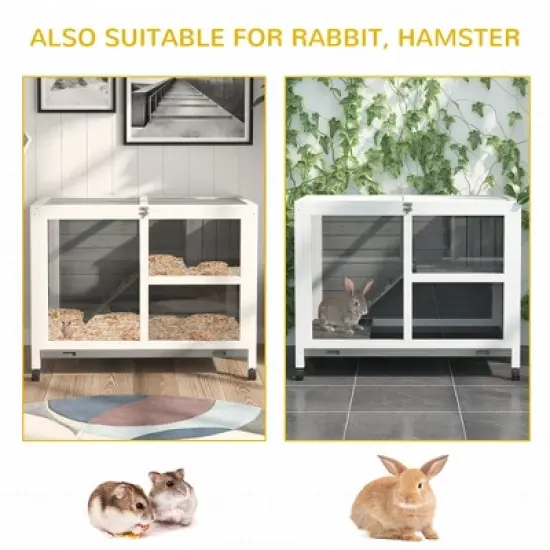 Akoasm Desk And Side Table Sized Wooden Waterproof Rabbit Hutch & Cage With Wheels Indoor-Gray image {3}