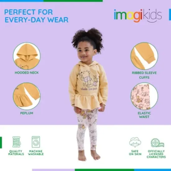 Disney Winnie the Pooh Piglet Infant Baby Girls Pullover Peplum Fleece Hoodie and Leggings Outfit Set Pale Yellow / Pink 12 Months image {4}