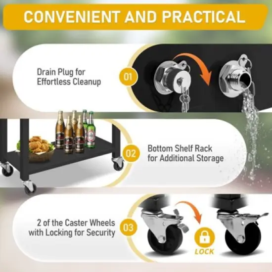 Karl Home Black Detachable 80 Qt. Outdoor Rolling Cooler Cart image {2}