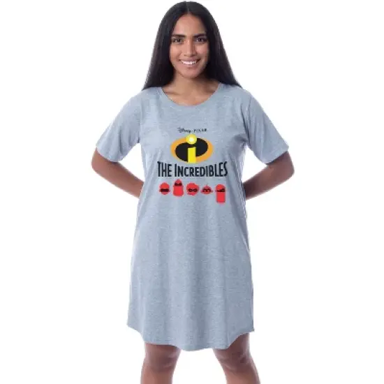 Disney Womens' The Incredibles Character Nightgown Sleep Pajama Shirt Grey image {3}