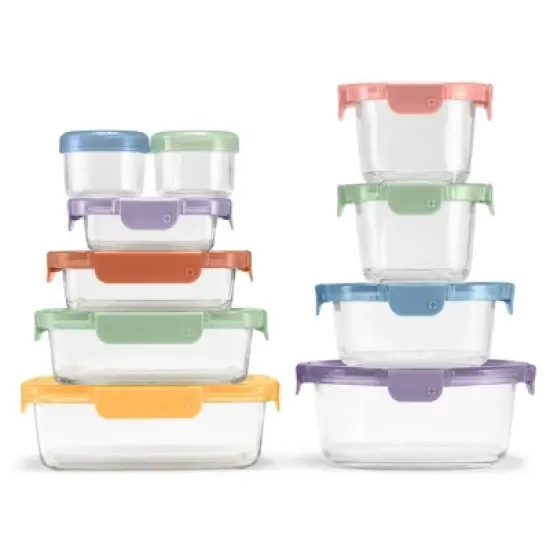 Ello 20pc Color Lock Mixed Food Storage Container Set: Glass & Polypropylene, Multicolored, Microwave & Oven-Safe image {4}