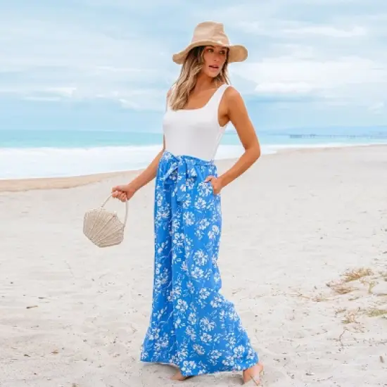 Women's Breezy Blue Floral Wide-Leg Jumpsuit - Cupshe image {1}