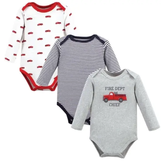 Hudson Baby Infant Boy Cotton Long-Sleeve Bodysuits, Fire Truck image {7}