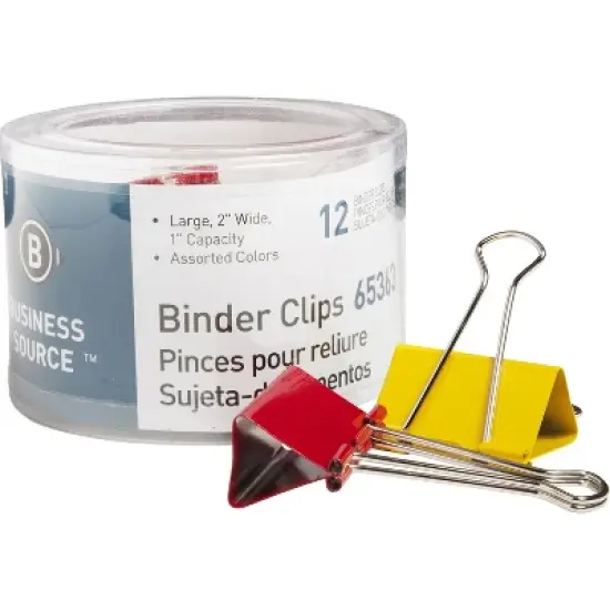 Business Source Binder Clips Large 2"W 1" Capacity 12/PK Assorted 65363 image {1}