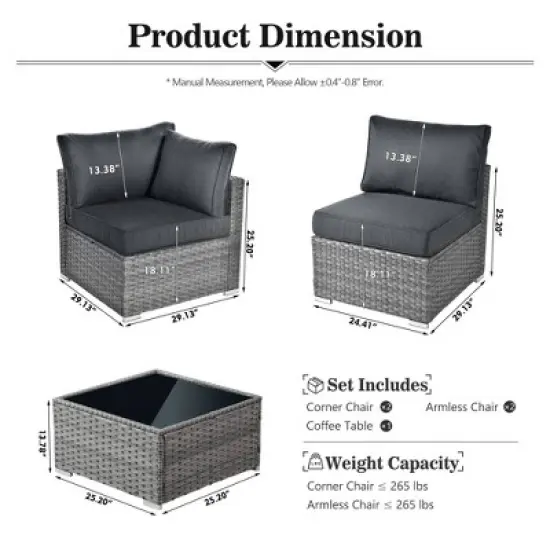 Venice 5pc Wicker Outdoor Patio Furniture Set Conversation Sofa with a Table and Cushions image {10}