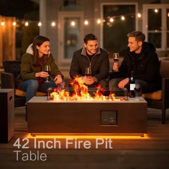 Evita Outdoor Fire Pit Table, 50,000 BTU with LED Light, Propane Tank, Windshield, Glass Stone and Rain Cover - 42.2*20.1*12.4 Inch image {5}