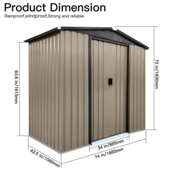 MOEPISY Outdoor storage sheds 4FTx6FT Apex roof brown with Sliding Doors image {2}
