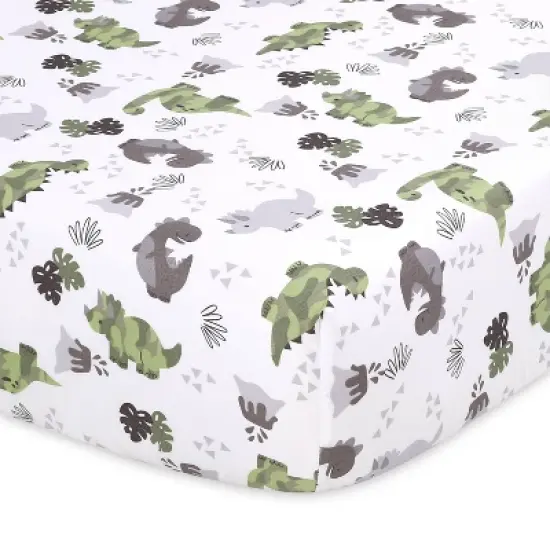 The Peanutshell Fitted Crib Sheets - Green and Gray Dinosaur - 2pk image {1}