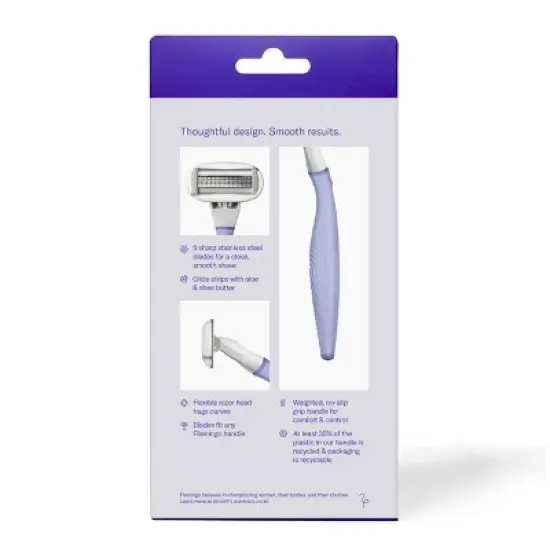 Flamingo 5-Blade Women's Razor - 1 Razor Handle + 2 Razor Blade Refills image {2}