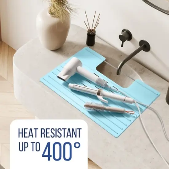 Maplefield Bathroom Foldable Sink Cover - Heat Resistant Silicone Mat & Makeup Mat - Bathroom Space Saver Sink Cover (Light Blue) image {3}