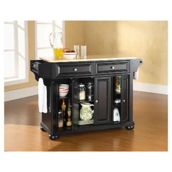 Alexandria Natural Wood Top Kitchen Island - Black - Crosley image {4}