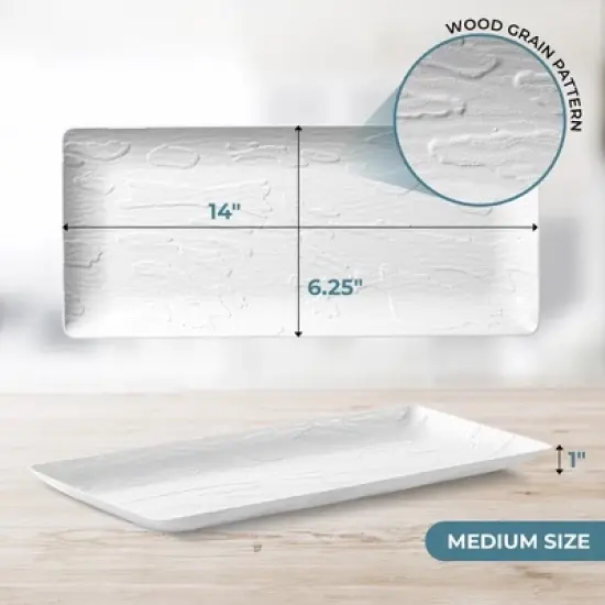 Posh Setting 6.25 x 14 Inch Rectangle White Plastic Serving Tray -  5 pack image {3}