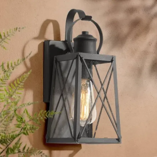 12.5" Metal/Glass "X" Outdoor Wall Lamp Black - LNC image {1}