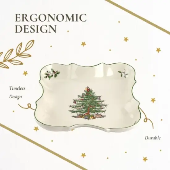 Spode Christmas Tree Devonia Tray - 8.5 Inch Festive Serving Bowl in Fine Earthenware for Salad, Pasta, Fruit - Microwave, Dishwasher, Oven Safe image {5}