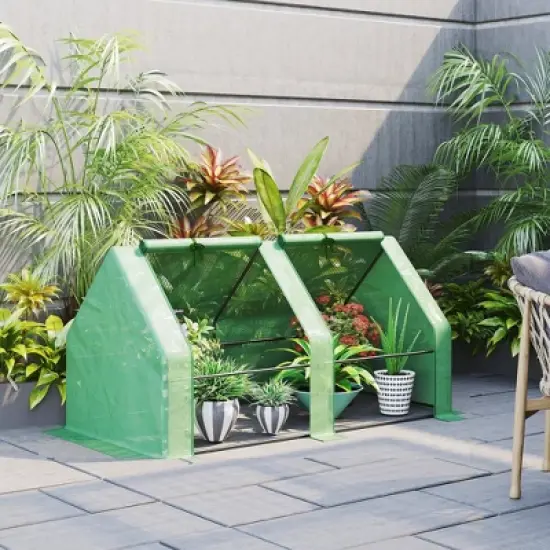 Outsunny 6' x 3' x 3' Portable Mini Greenhouse Outdoor Garden with Large Zipper Doors and Water/UV PE Cover, Green image {1}
