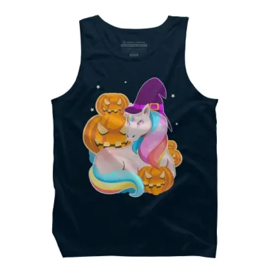 Men's Design By Humans Cute Unicorn With Jack O Lantern Halloween T Shirt By thebeardstudio Tank Top image {6}