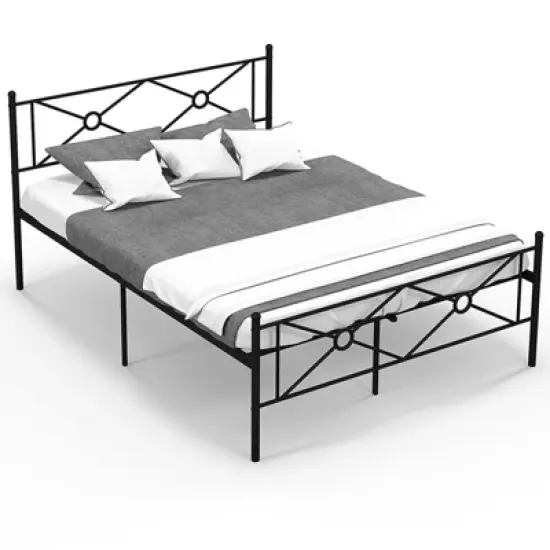 Costway Full/Queen Size Metal Platform Bed Frame w/ Headboard Mattress Foundation image {10}