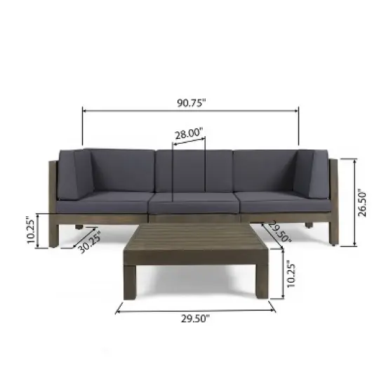 Oana 4pc Acacia Modular Sofa and Table Set - Gray/Dark Gray - Christopher Knight Home image {5}