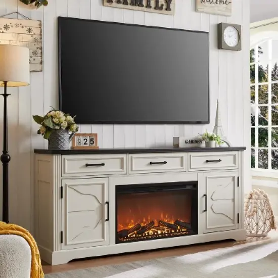 SinCiDo 70" Fireplace TV Stand, Entertainment Center w/ 30" Fireplace, Equipped w/ Remote Control & 3D Flame, Storage Cabinets & Drawers image {9}