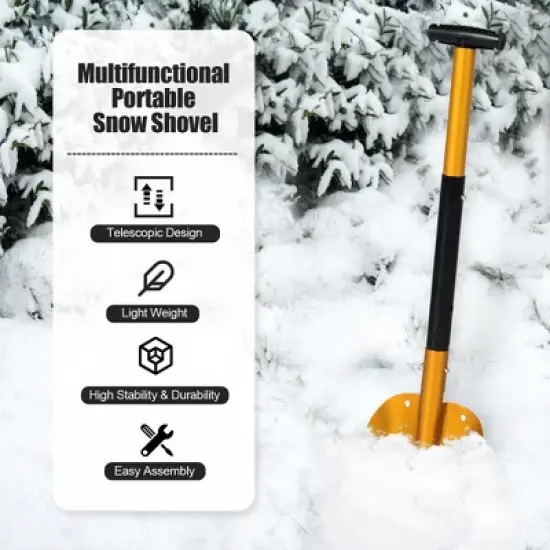 Costway Portable Aluminum Snow Shovel Adjustable Length W/Anti-Skid Handle & Large Blade image {5}
