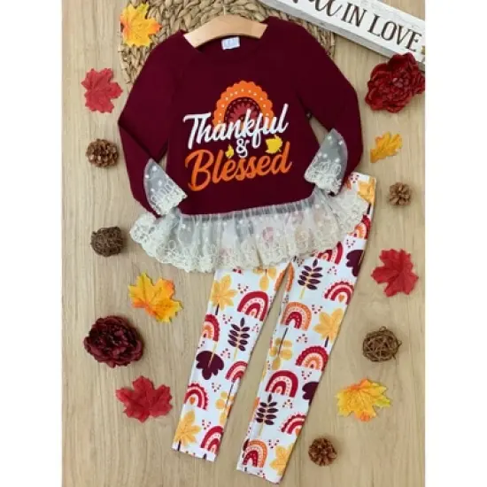 Girls Thankful & Blessed Legging Set - Mia Belle Girls image {5}