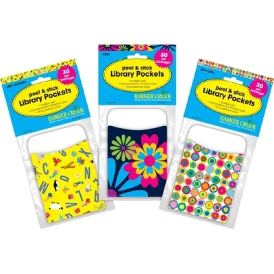 3pk 30ea Happy and Bright Peel & Stick Library Pockets - Barker Creek: Aqua Pocket Chart, School Charts, Teaching Aid image {4}
