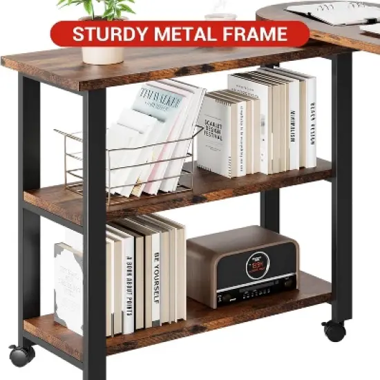 GustoWave 360&deg; Rotating Side Table with Charging Station and Extra Storage Pocket and 6 Swivel Casters with Brakes for Bedroom and Living Room image {4}