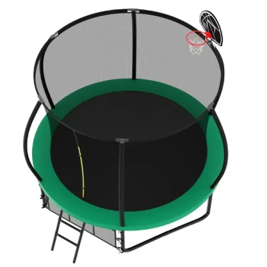 Okak 10/12/15FT UV-Protected Outdoor Trampoline, Trampoline with Basketball Hoop, Enclosure Net and Ladder, Kids Trampoline for Yard, Patio image {5}