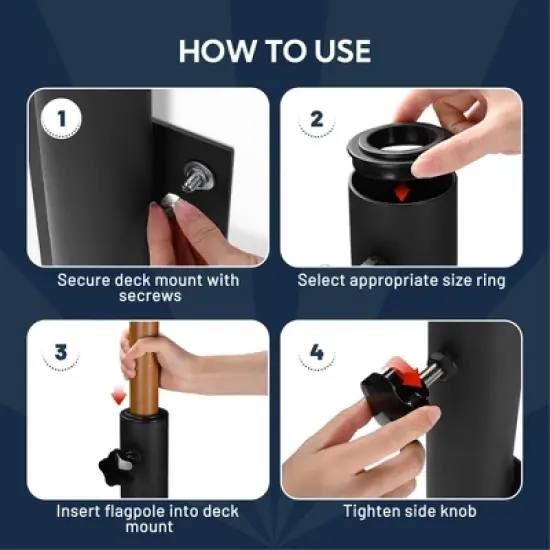 Yescom Universal Flag Pole Holder Deck Mount Bracket for Outside Fit 1" to 2 3/8" Pole Black image {5}