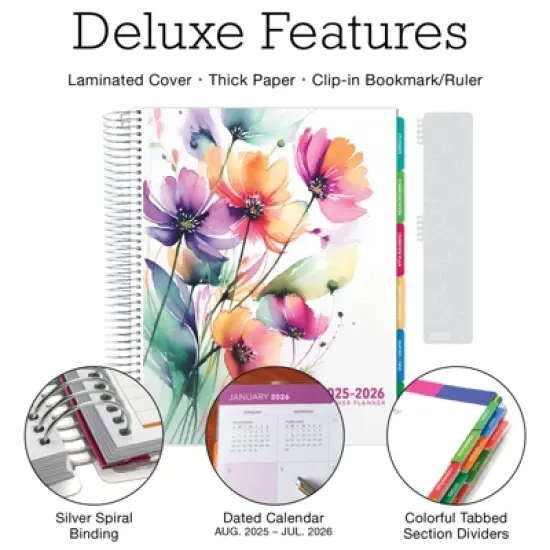 Global Printed Products Deluxe Teacher AY 2025-2026 Planner - 8.5"x11" (Rainbow Floral) image {1}