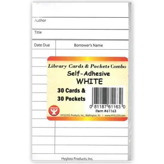 Hygloss Library Cards & Self-Adhesive Pockets Combo, White, 30 Each/60 Pieces Per Pack, 3 Packs image {2}