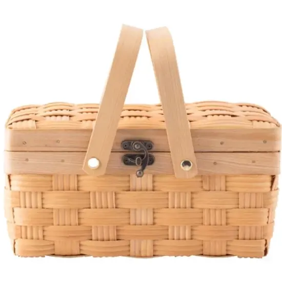 Vintiquewise Small Woodchip Picnic Basket with Cover and Folding Handles image {6}