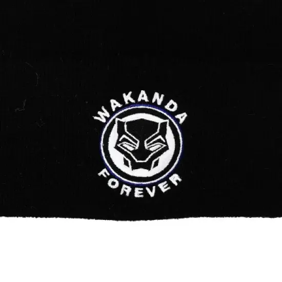 Black Panther Wakanda Forever Superhero Logo Black Cuff Beanie image {1}
