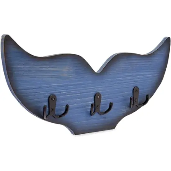 Okuna Outpost Whale Tail Wall Hook for Nursery, Coat Rack with 3 Hooks, Nautical Home Decor (15.5 x 6.75 x 1 in, Blue) image {3}