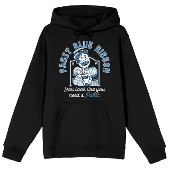 Pabst Blue Ribbon "You Look Like You Need" Bartender Men's Black Graphic Hoodie image {5}