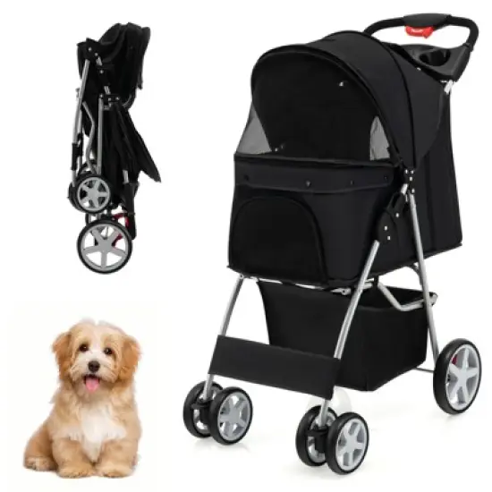 Costway Folding Pet Stroller 4-Wheel Pet Travel Carrier w/Storage Basket image {10}