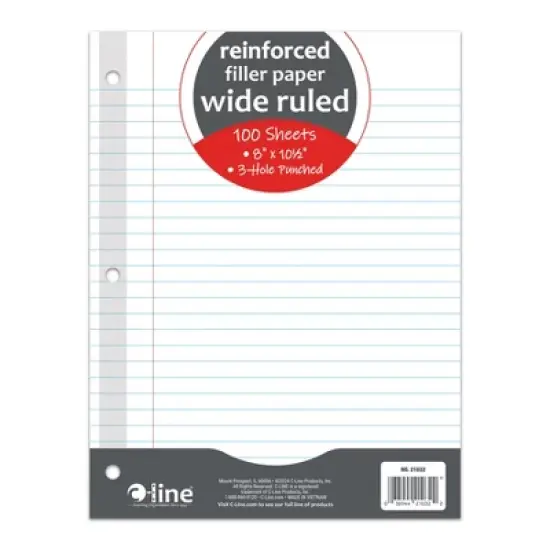 C-Line&reg; Reinforced 3-Hole Punched, Filler Paper, Wide Rule, 10.5" x 8", 100 Sheets Per Pack, 6 Packs image {2}