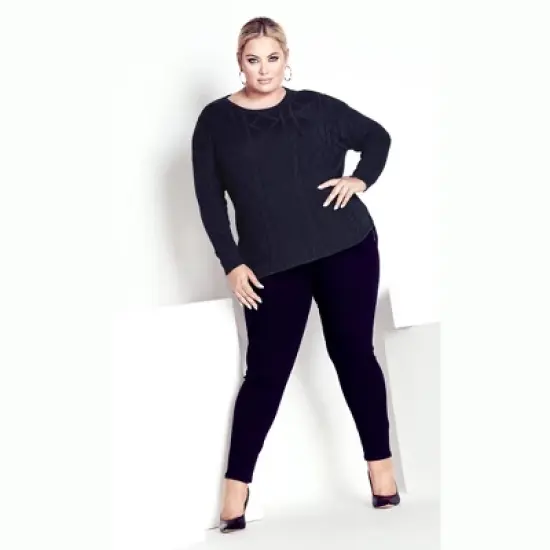 Women's Plus Size Carina Cable Sweater - Navy | AVENUE image {2}
