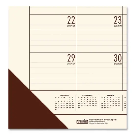EcoTones Recycled Academic Desk Pad Calendar, 18.5 x 13, Cream Sheets, Brown Corners, 12-Month (Aug to July): 2025 to 2026 image {3}