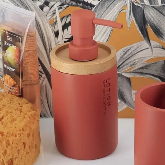 Evideco French Home Goods Elegant Soap Dispenser - Polyresin and Bamboo Design, Refillable Liquid Pump image {16}